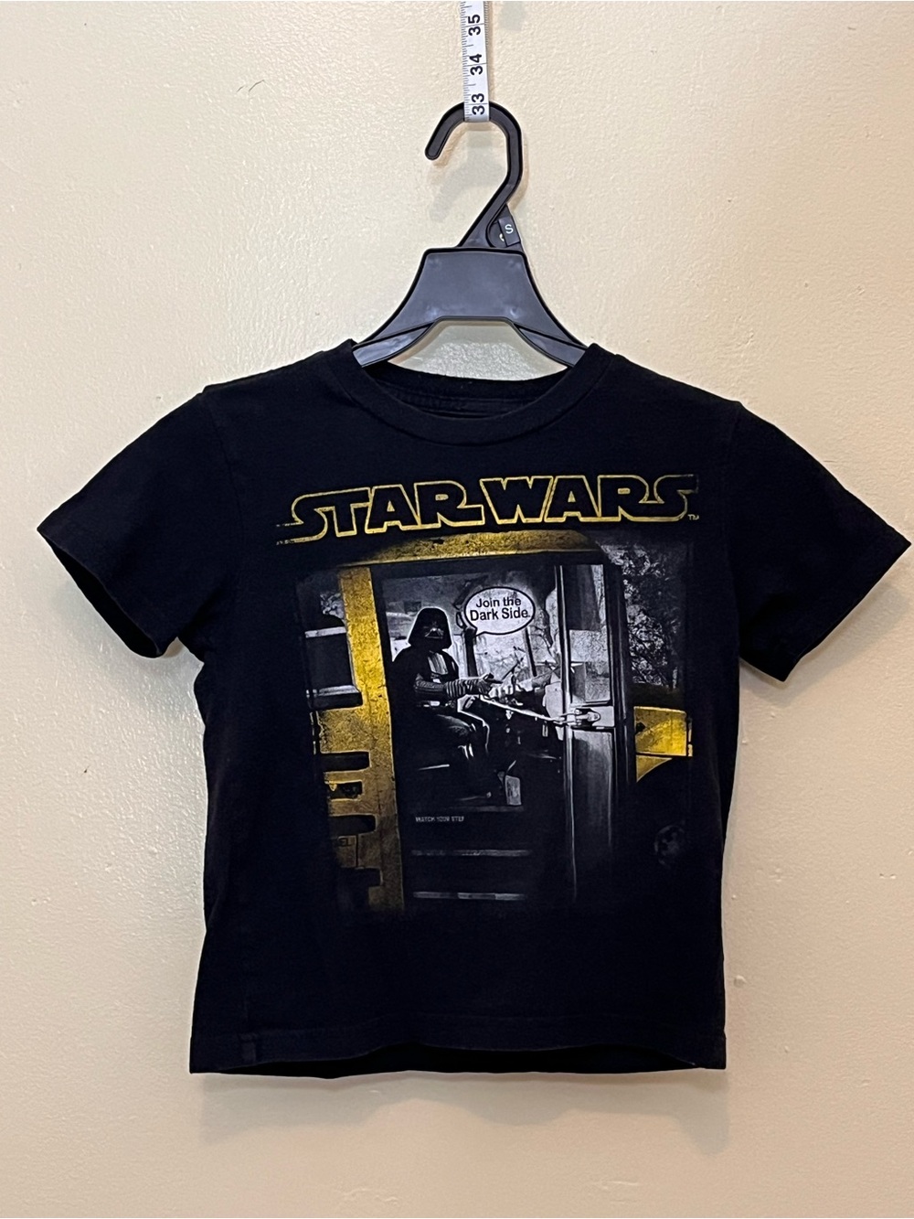 Star Wars Black Kids Short Sleeve Tee with Yellow Accent Graphic